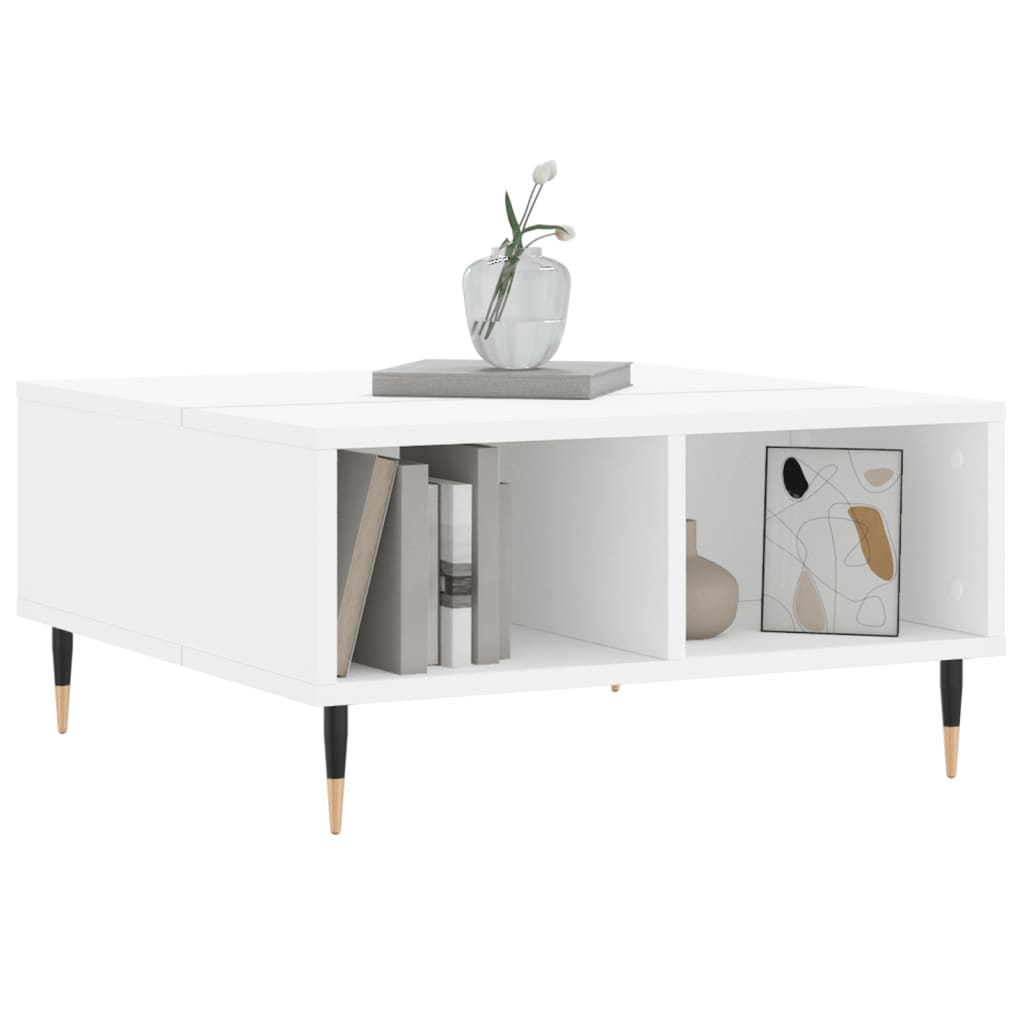 Coffee Table White Storage Shelf Modern Living Room 60X60Cm Concrete Grey Black