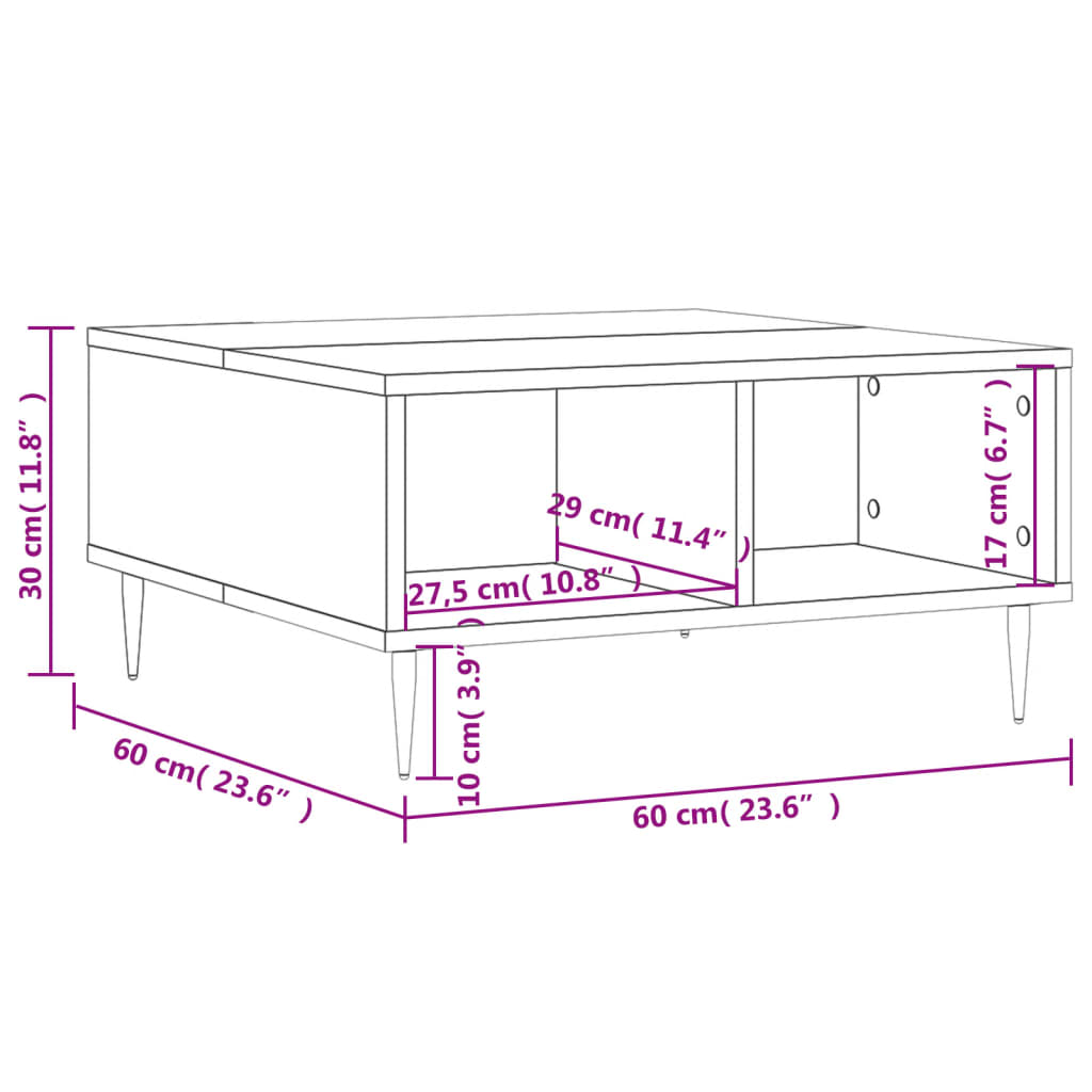 Coffee Table White Storage Shelf Modern Living Room 60X60Cm Concrete Grey Black