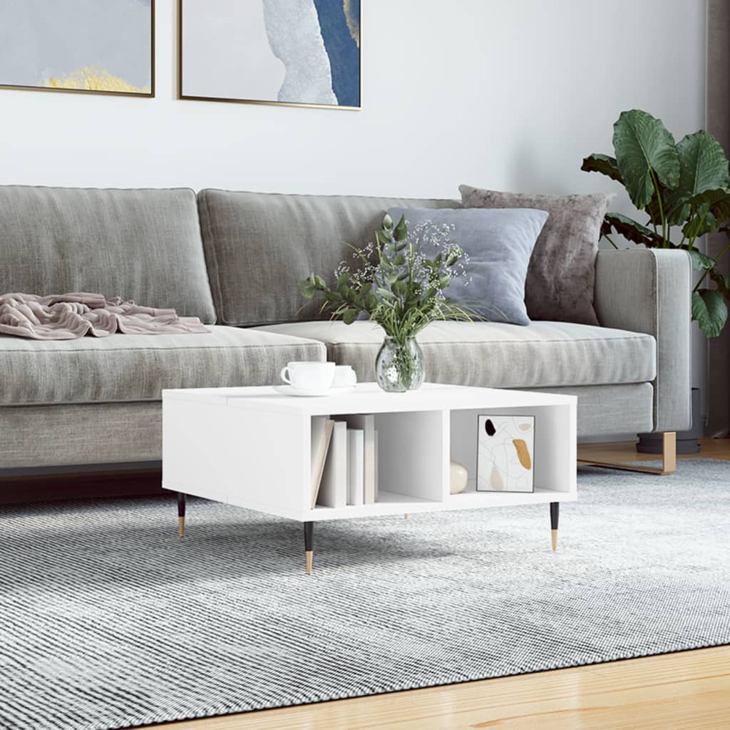 Coffee Table White Storage Shelf Modern Living Room 60X60Cm Concrete Grey Black
