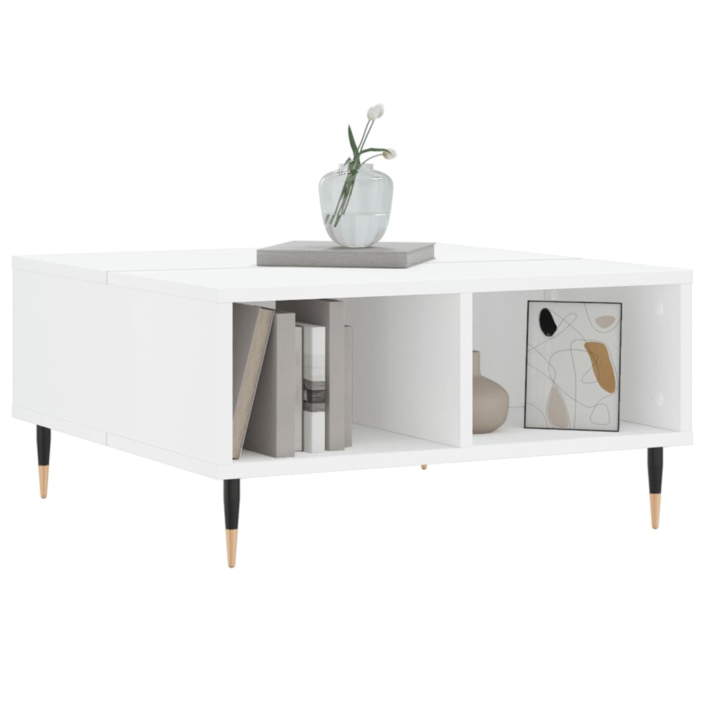 Coffee Table White Storage Shelf Modern Living Room 60X60Cm Concrete Grey Black