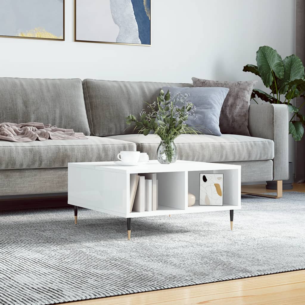 Coffee Table White Storage Shelf Modern Living Room 60X60Cm Concrete Grey Black