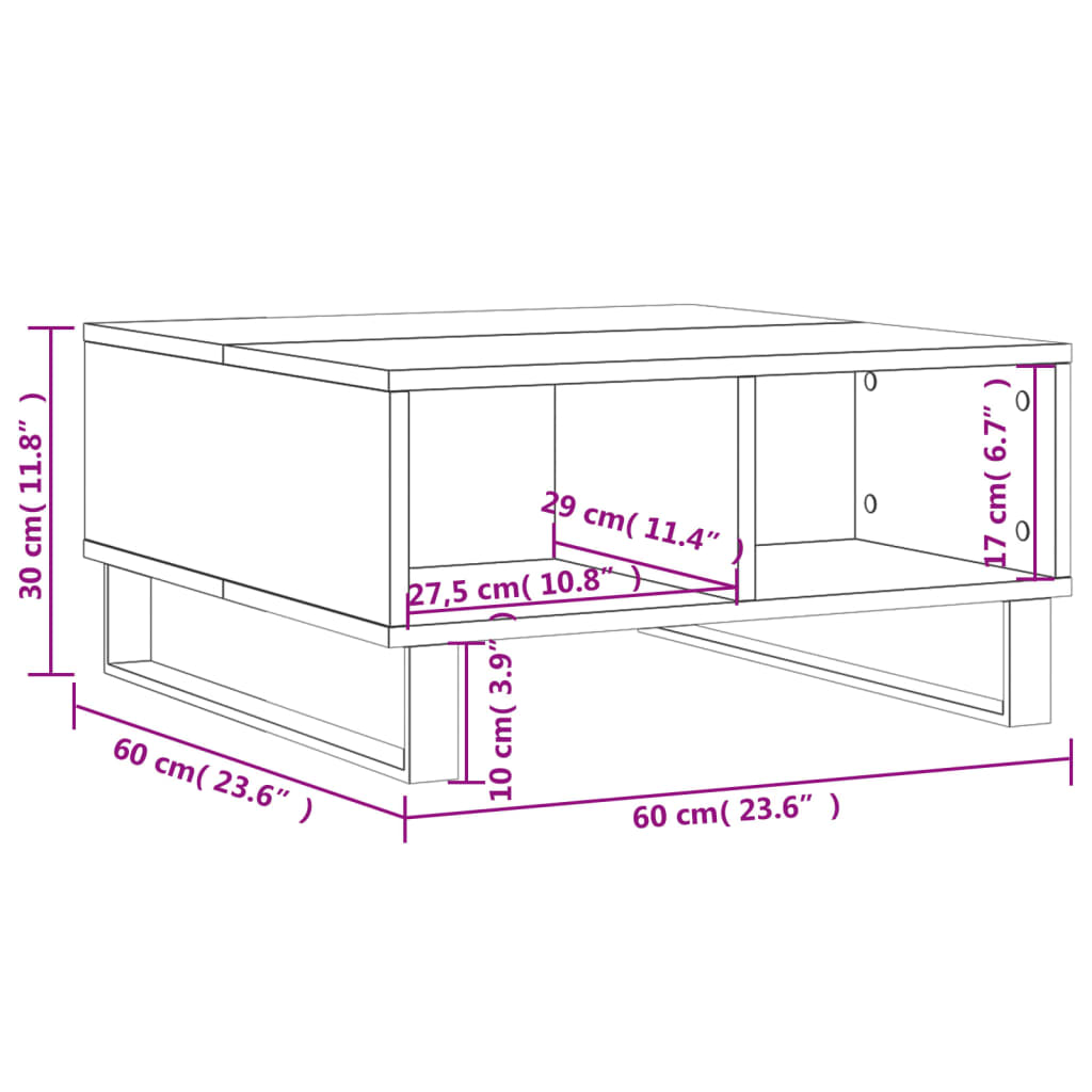 Coffee Table White 60x60x30cm Modern Living Room Side grey sonoma iron 60 cm
