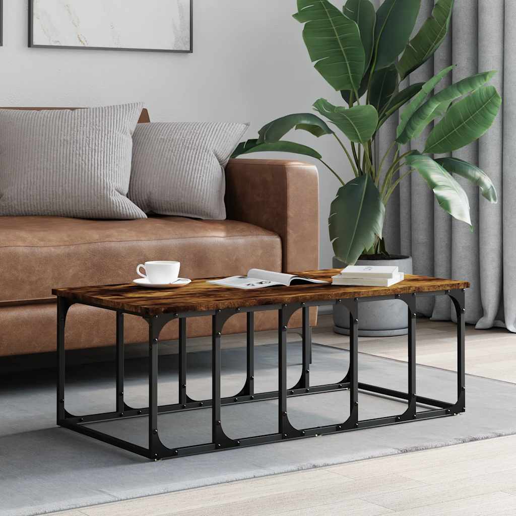 Coffee Table 100X50X35.5 Cm Engineered Wood Black Smoked Oak Grey Sonoma Metal 1