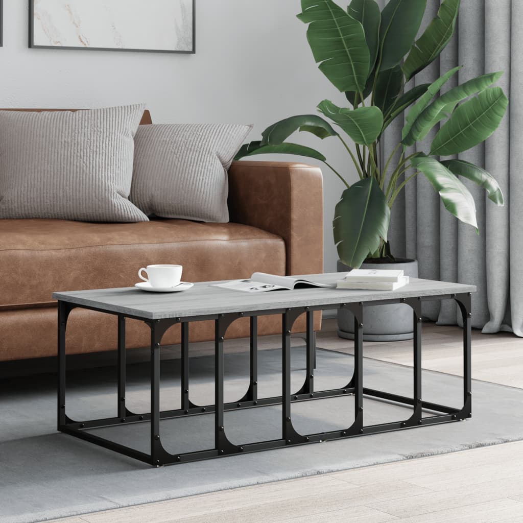 Coffee Table 100X50X35.5 Cm Engineered Wood black smoked oak grey sonoma metal 1