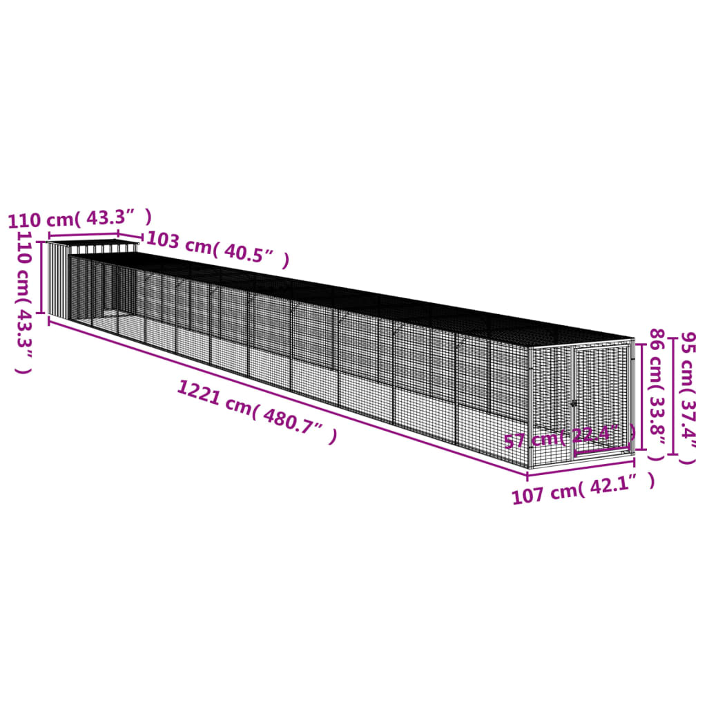 Chicken Cage With Run Galvanised Steel