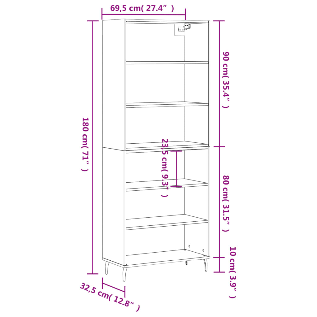 Highboard 69.5X32.5X180 Cm Engineered Wood