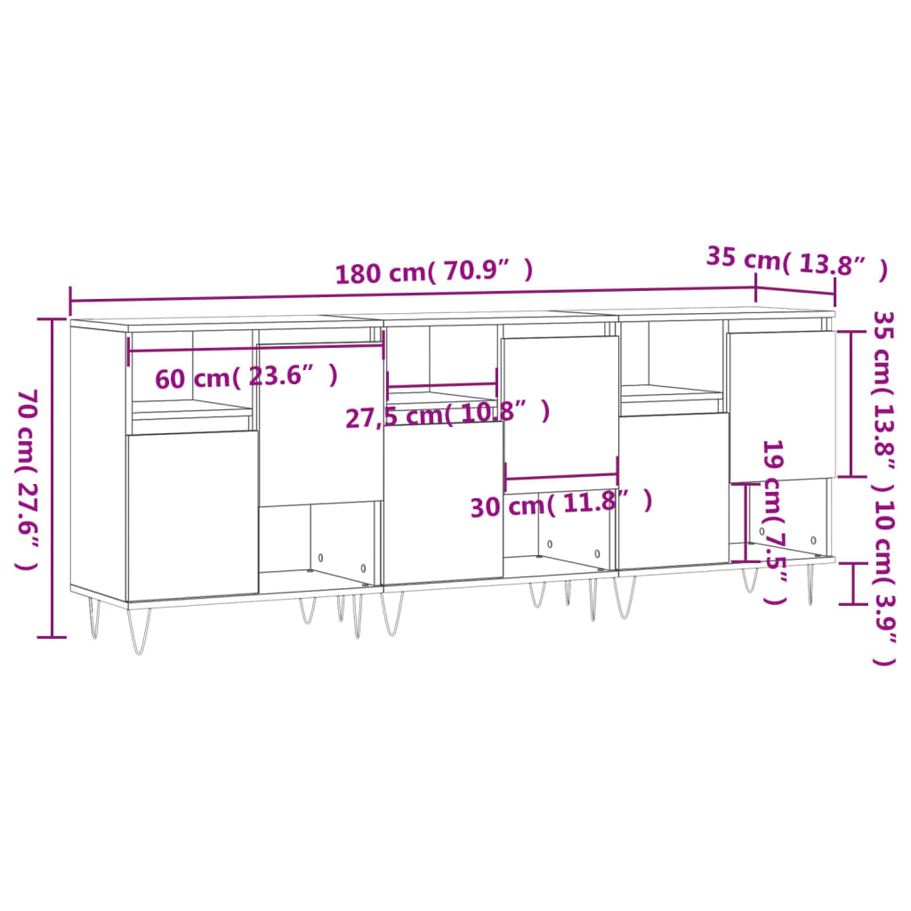 Sideboards 3 Pcs Engineered Wood