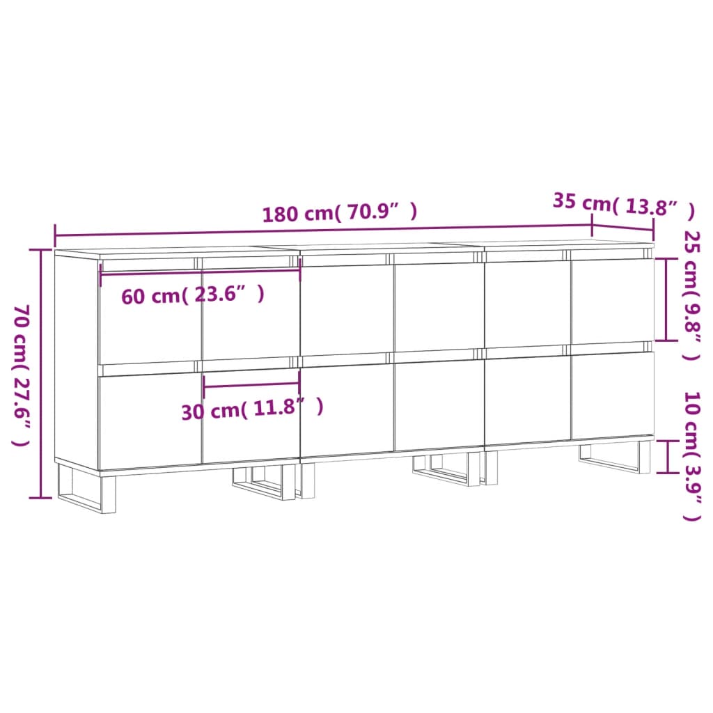 Sideboards 3 Pcs Engineered Wood