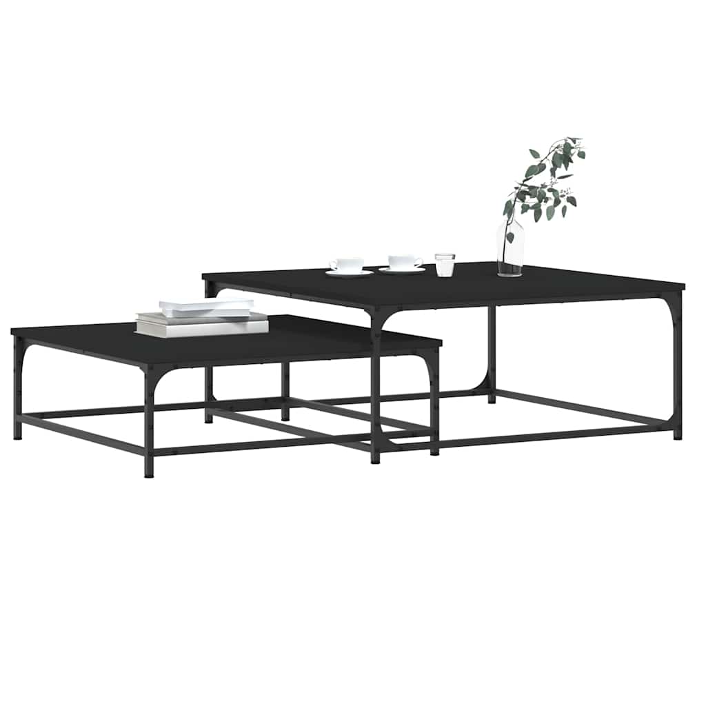 Coffee Table Nesting Tables 2 Pcs Engineered Wood Black Artisan Oak Black Oak 80