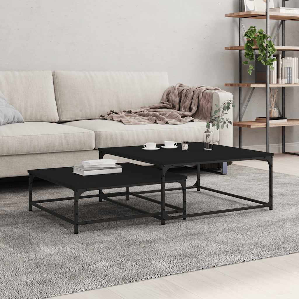 Coffee Table Nesting Tables 2 Pcs Engineered Wood Black Artisan Oak Black Oak 80