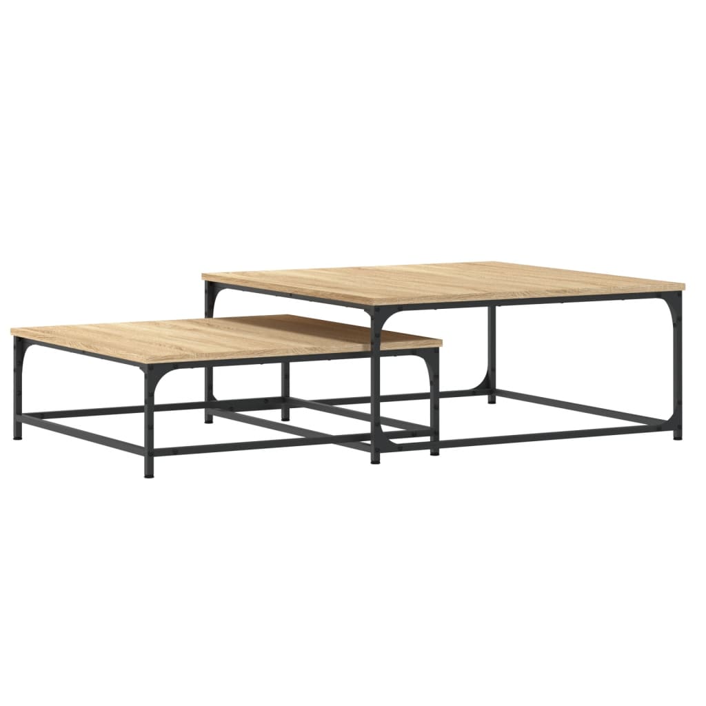 Coffee Table Nesting Tables 2 Pcs Engineered Wood Black Artisan Oak Black Oak 80
