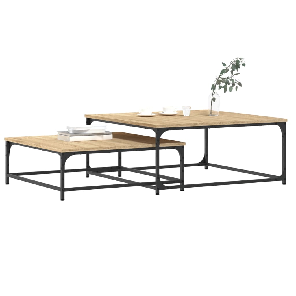 Coffee Table Nesting Tables 2 Pcs Engineered Wood Black Artisan Oak Black Oak 80