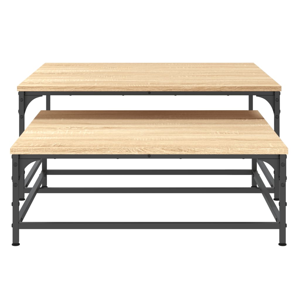 Coffee Table Nesting Tables 2 Pcs Engineered Wood Black Artisan Oak Black Oak 80