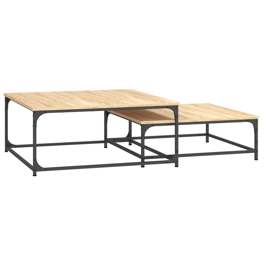 Coffee Table Nesting Tables 2 Pcs Engineered Wood Black Artisan Oak Black Oak 80