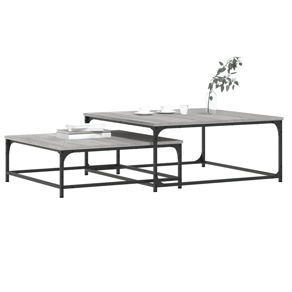 Coffee Table Nesting Tables 2 Pcs Engineered Wood Black Artisan Oak Black Oak 80