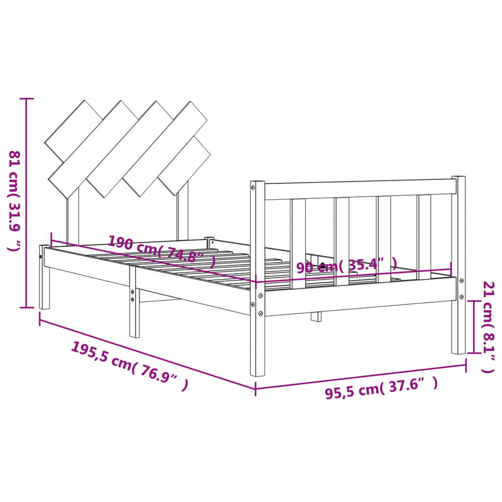Bed Frame Without Mattress White Single Solid Wood Pine