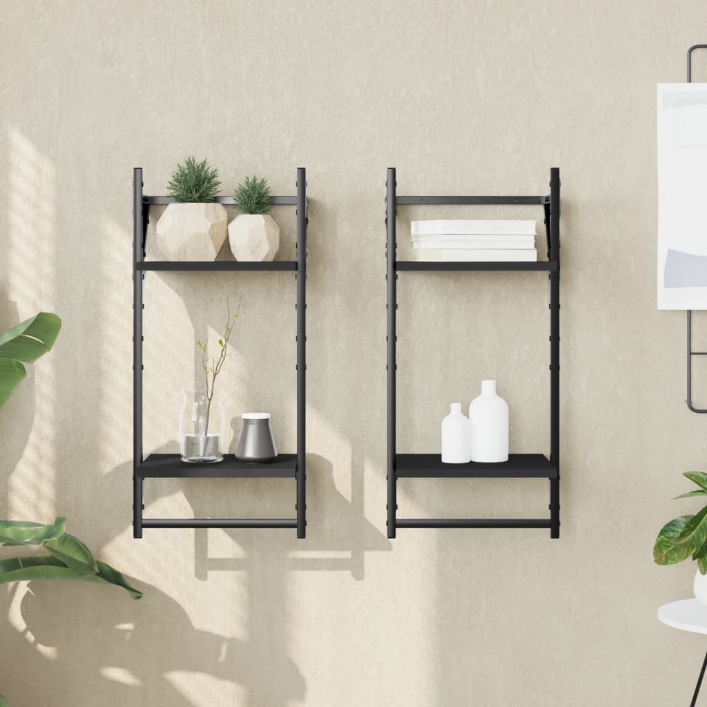 3-Tier Wall Shelves With Bars 2 Pcs
