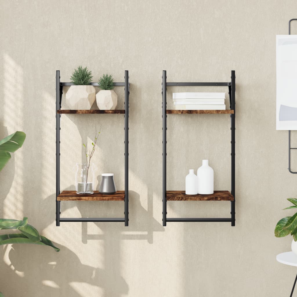 3-Tier Wall Shelves With Bars 2 Pcs