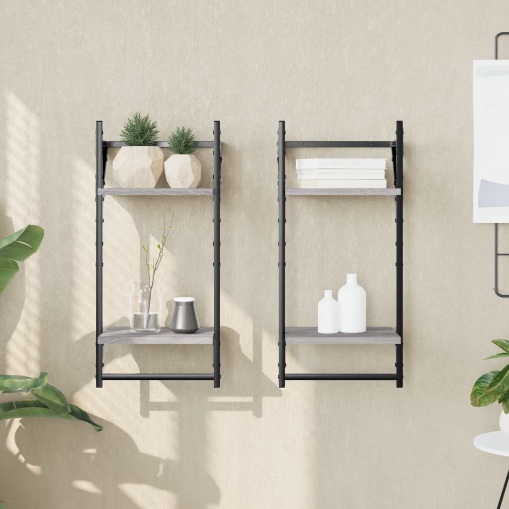3-Tier Wall Shelves With Bars 2 Pcs