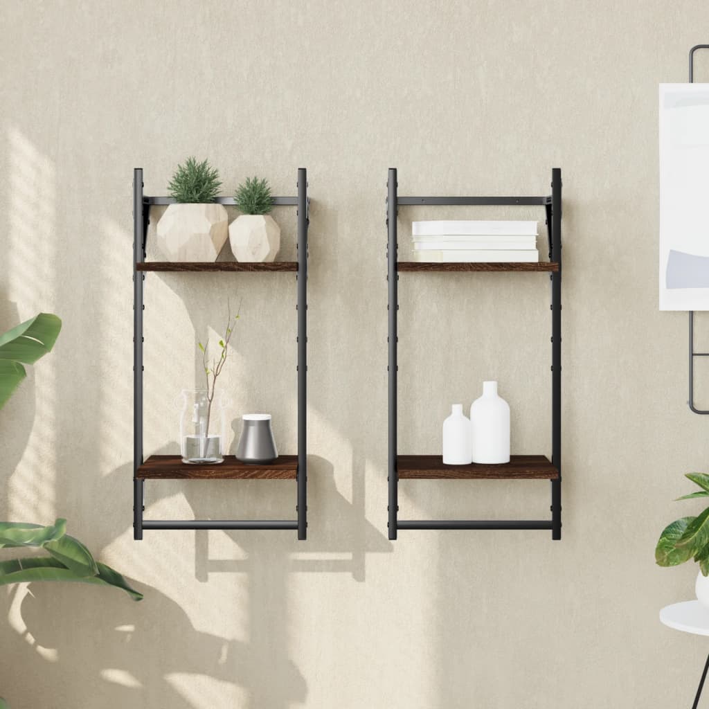 3-Tier Wall Shelves With Bars 2 Pcs