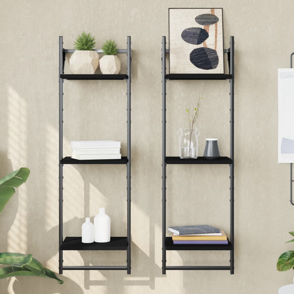 3-Tier Wall Shelves With Bars 2 Pcs