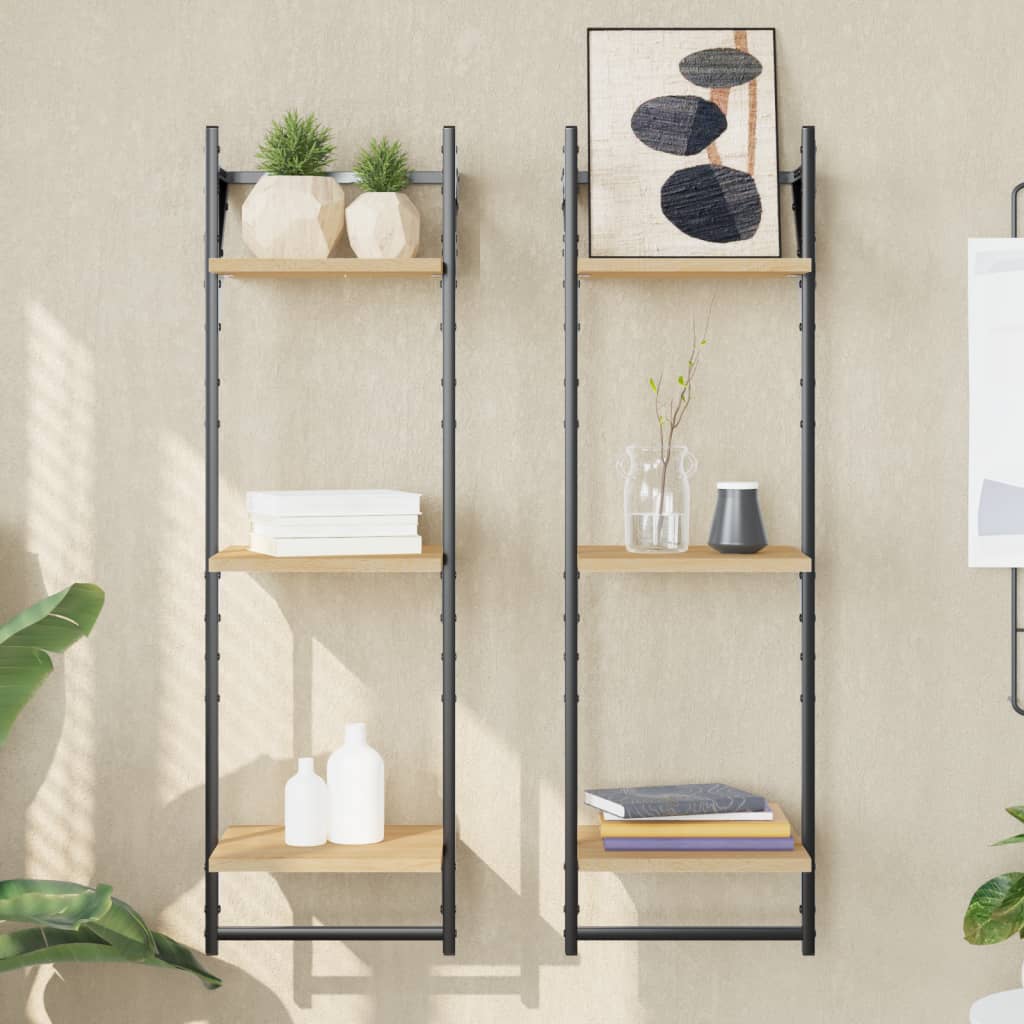 3-Tier Wall Shelves With Bars 2 Pcs