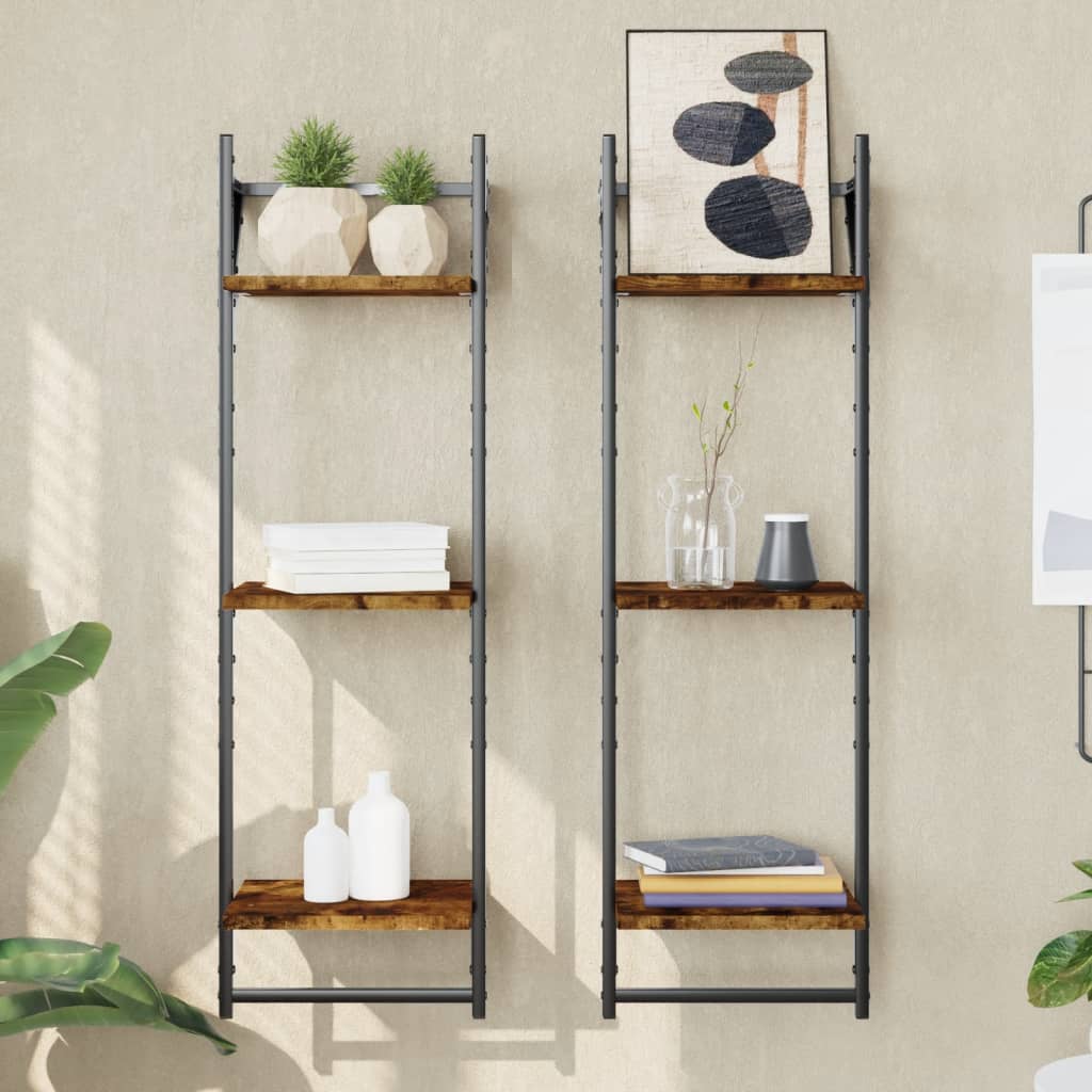 3-Tier Wall Shelves With Bars 2 Pcs