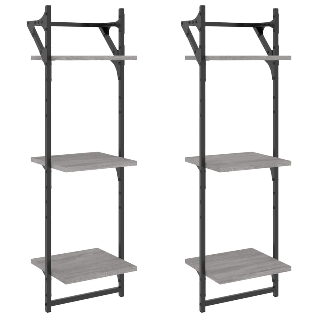 3-Tier Wall Shelves With Bars 2 Pcs
