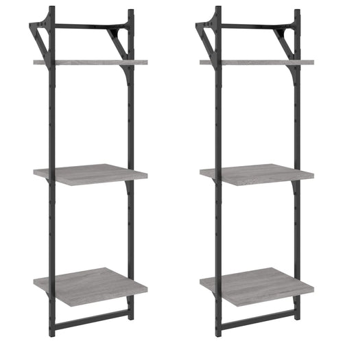 3-Tier Wall Shelves With Bars 2 Pcs