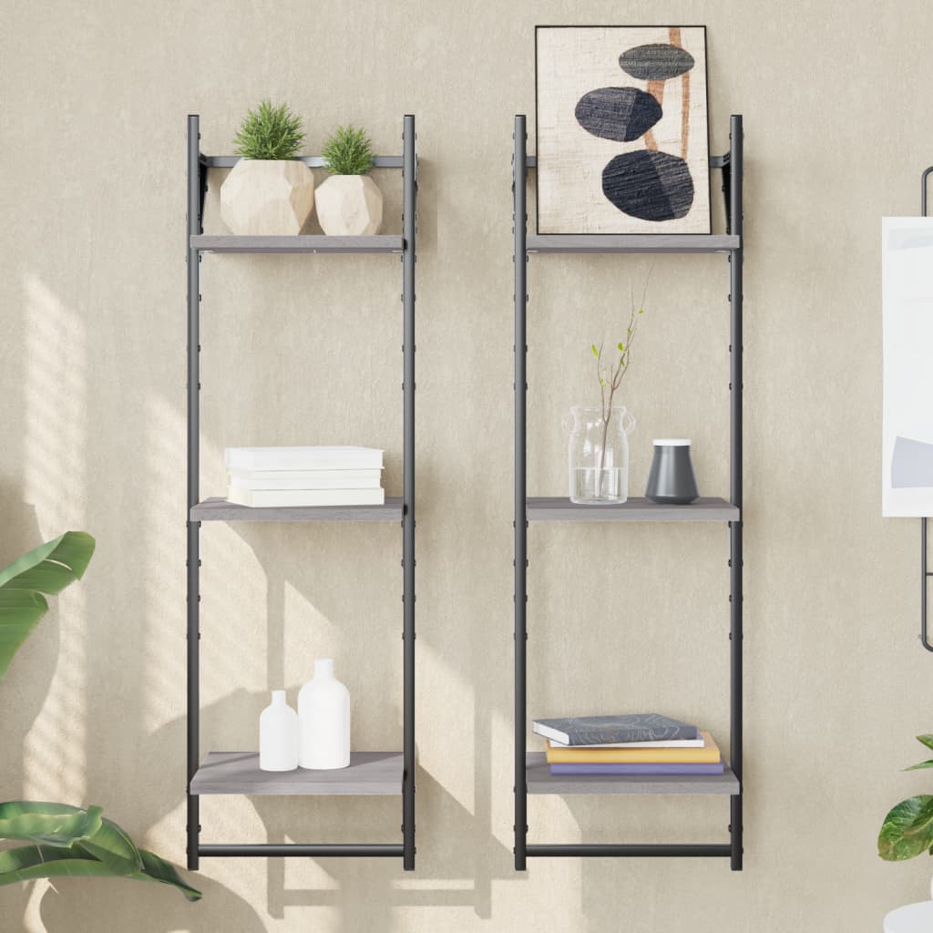 3-Tier Wall Shelves With Bars 2 Pcs