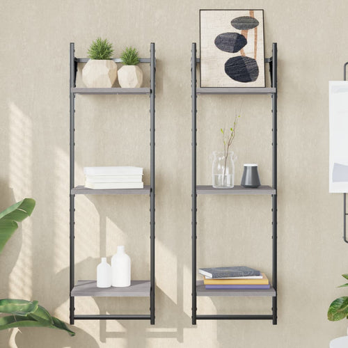 3-Tier Wall Shelves With Bars 2 Pcs
