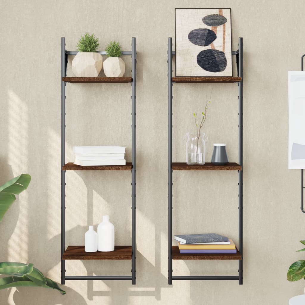 3-Tier Wall Shelves With Bars 2 Pcs