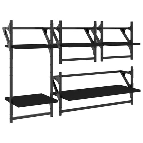 4 Piece Wall Shelf Set With Bars Engineered Wood