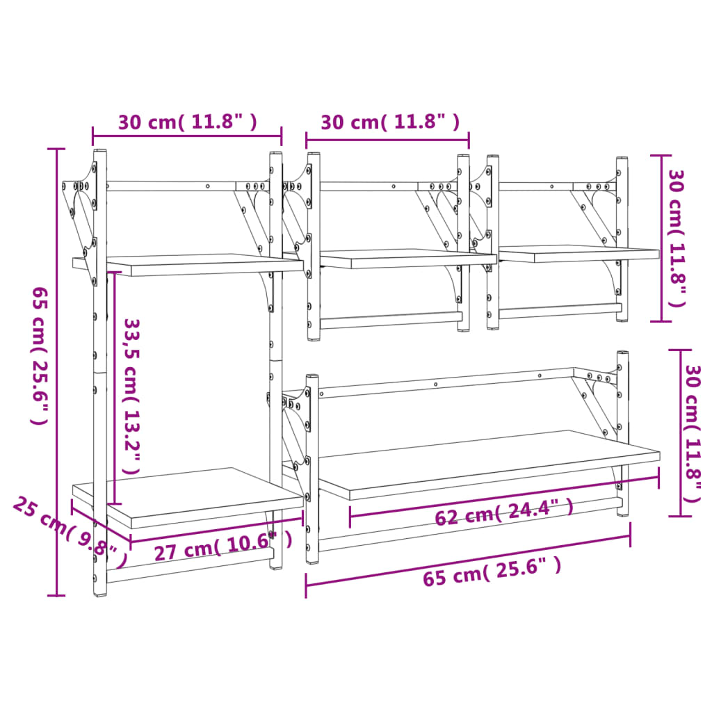 4 Piece Wall Shelf Set With Bars Engineered Wood