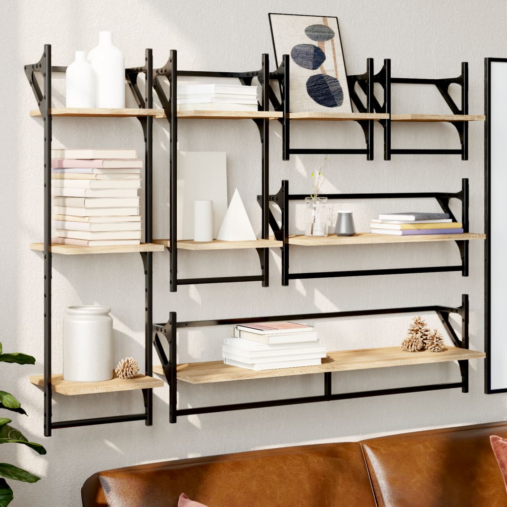 6 Piece Wall Shelf Set With Bars Engineered Wood