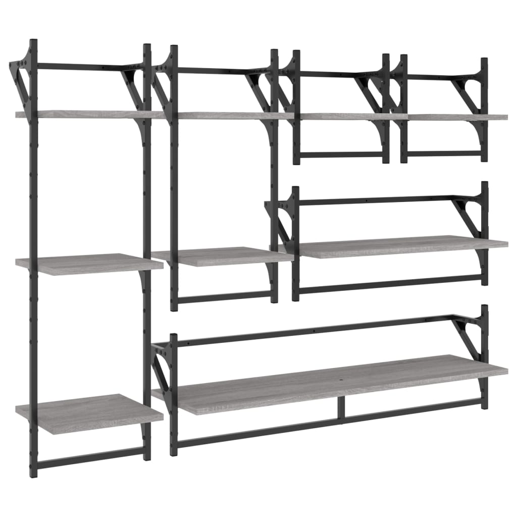 6 Piece Wall Shelf Set With Bars Engineered Wood