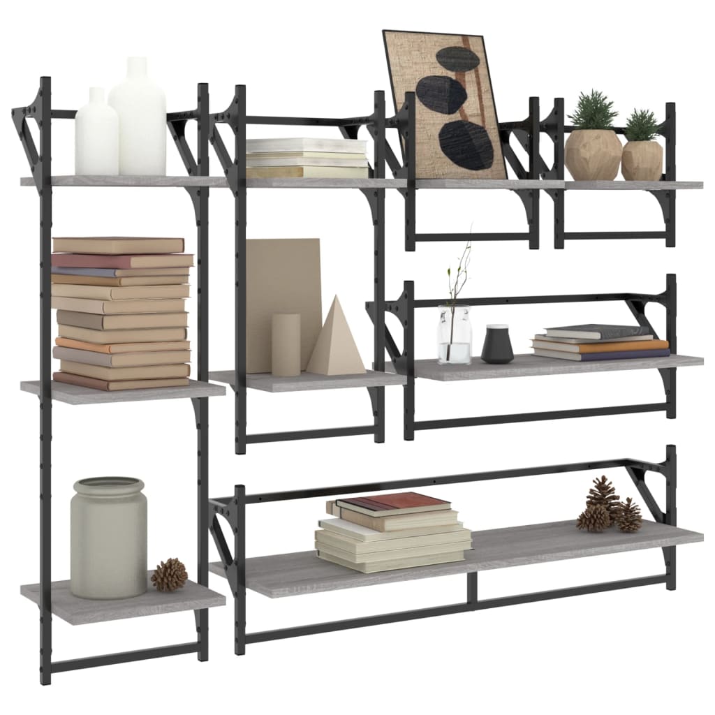 6 Piece Wall Shelf Set With Bars Engineered Wood