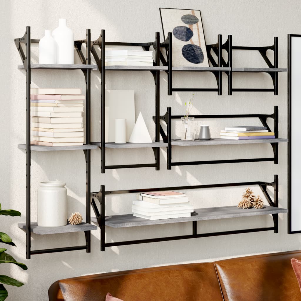 6 Piece Wall Shelf Set With Bars Engineered Wood