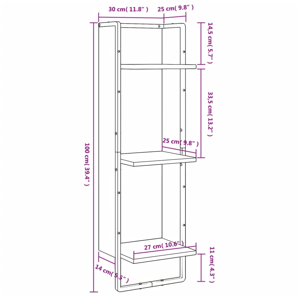 3-Tier Wall Shelf Engineered Wood