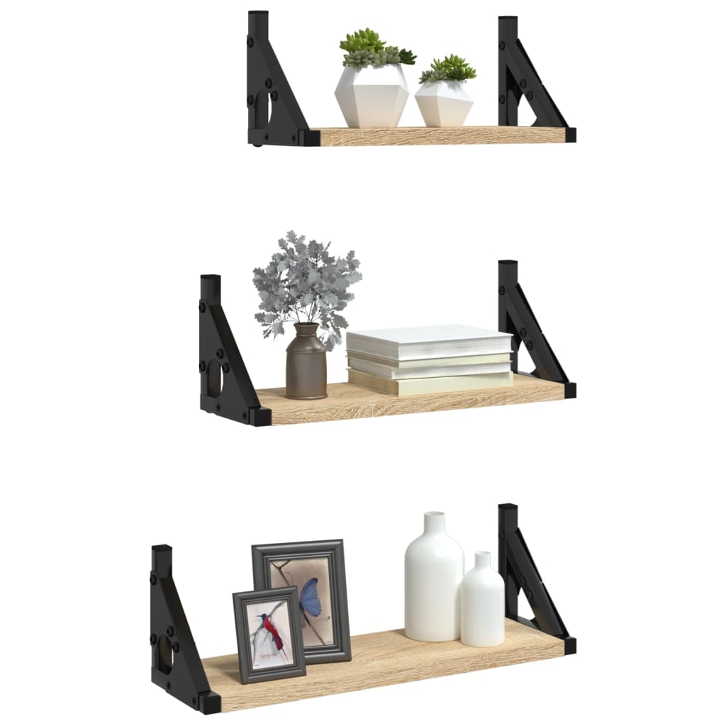 3 Piece Wall Shelf Set Engineered Wood