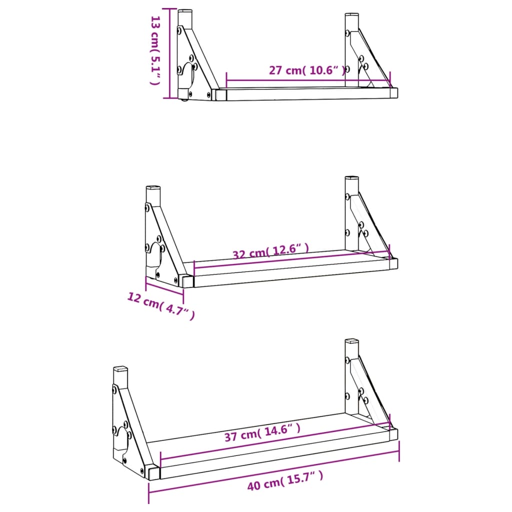 3 Piece Wall Shelf Set Engineered Wood