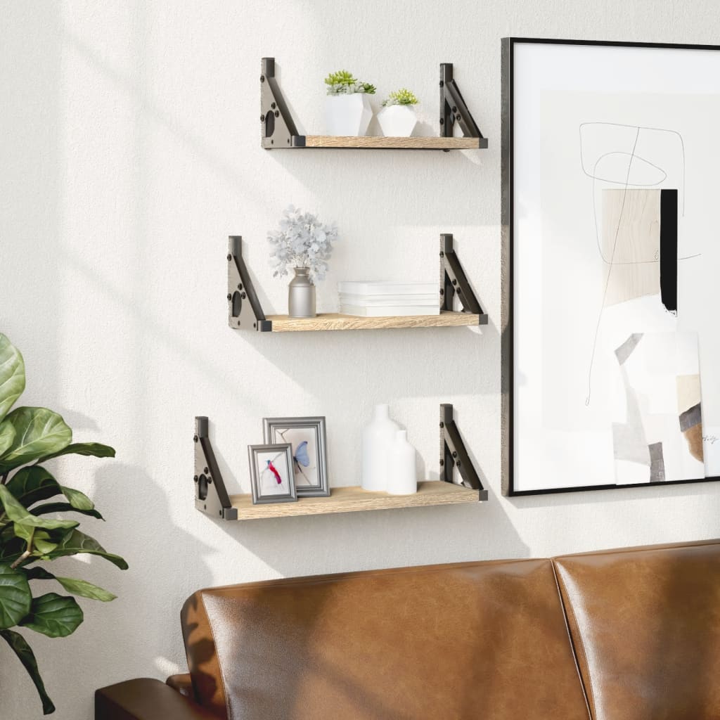 3 Piece Wall Shelf Set Engineered Wood