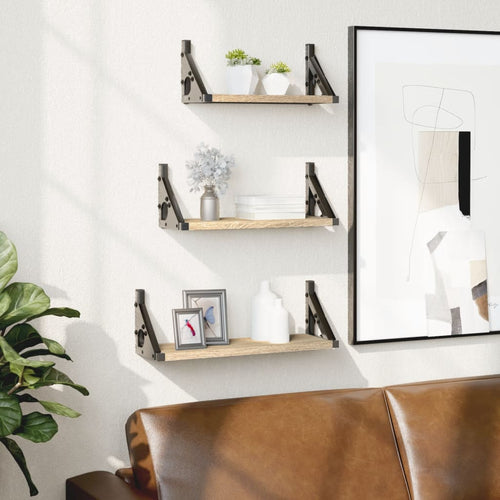 3 Piece Wall Shelf Set Engineered Wood