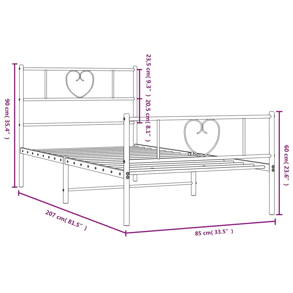 Metal Bed Frame Without Mattress With Footboard 80X200Cm