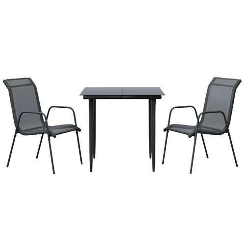 3 Piece Garden Dining Set Black Steel And Textilene