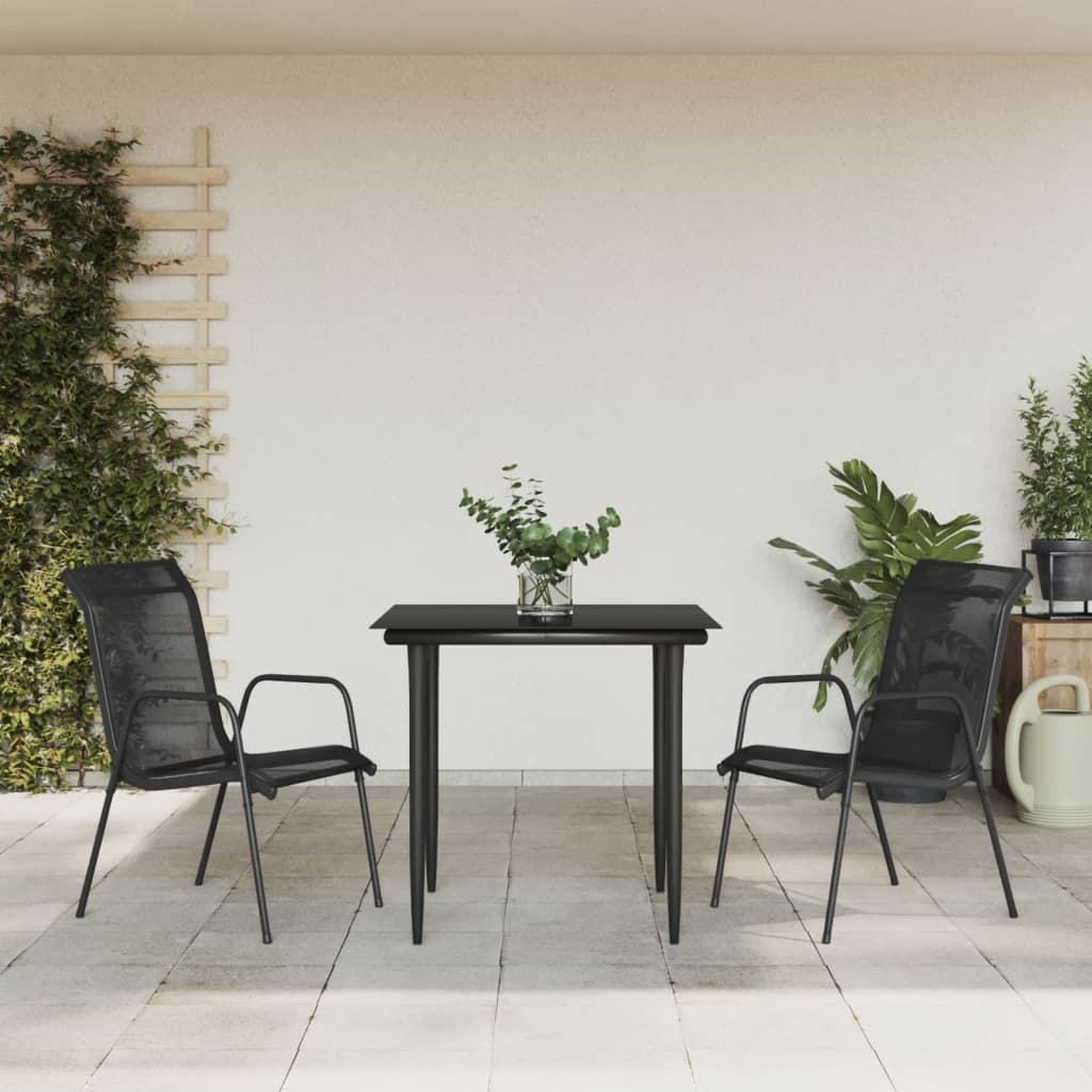 3 Piece Garden Dining Set Black Steel And Textilene