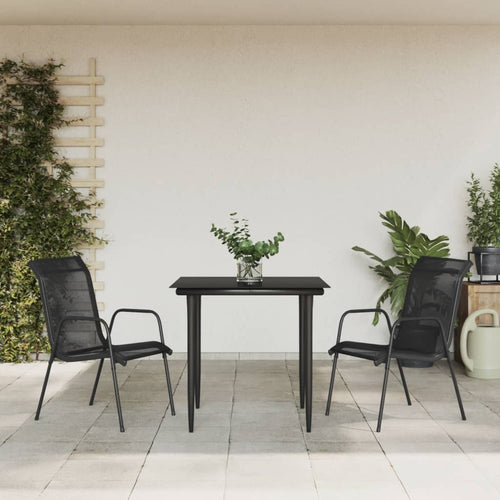3 Piece Garden Dining Set Black Steel And Textilene