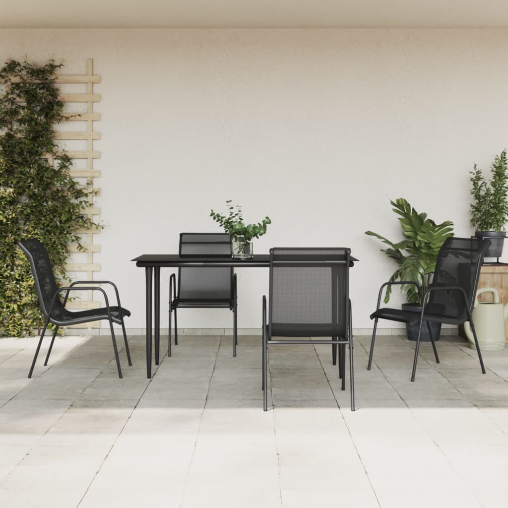 3 Piece Garden Dining Set Black Steel And Textilene