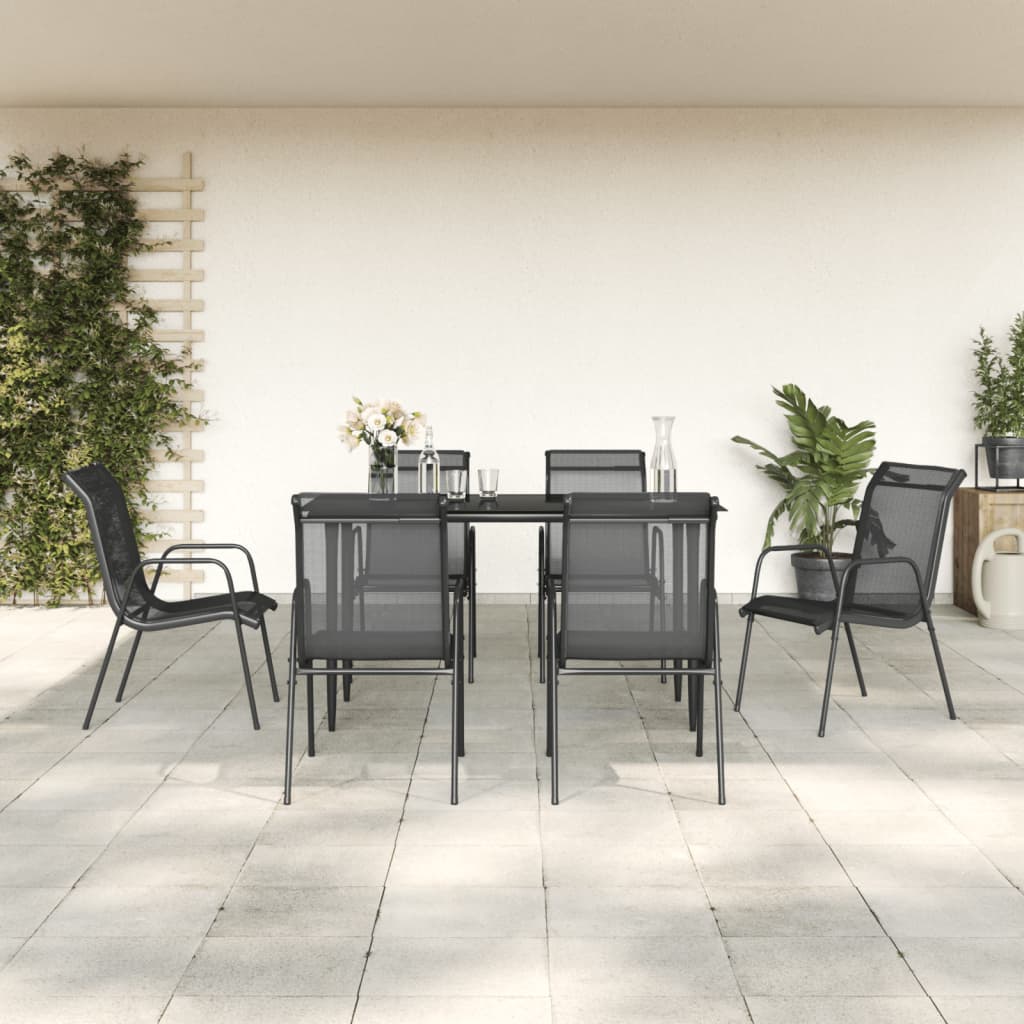 3 Piece Garden Dining Set Black Steel And Textilene