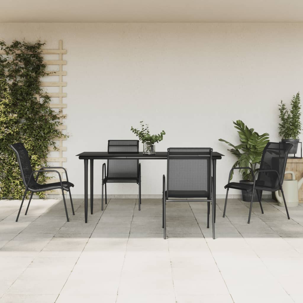 3 Piece Garden Dining Set Black Steel And Textilene